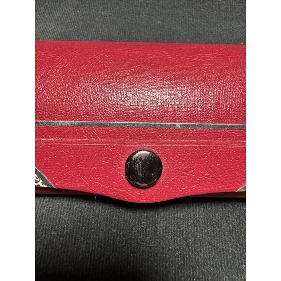 Vintage 1950s Red Hard Shell Leather Eyeglass Case Black Speckled Velvet Lined main image 15